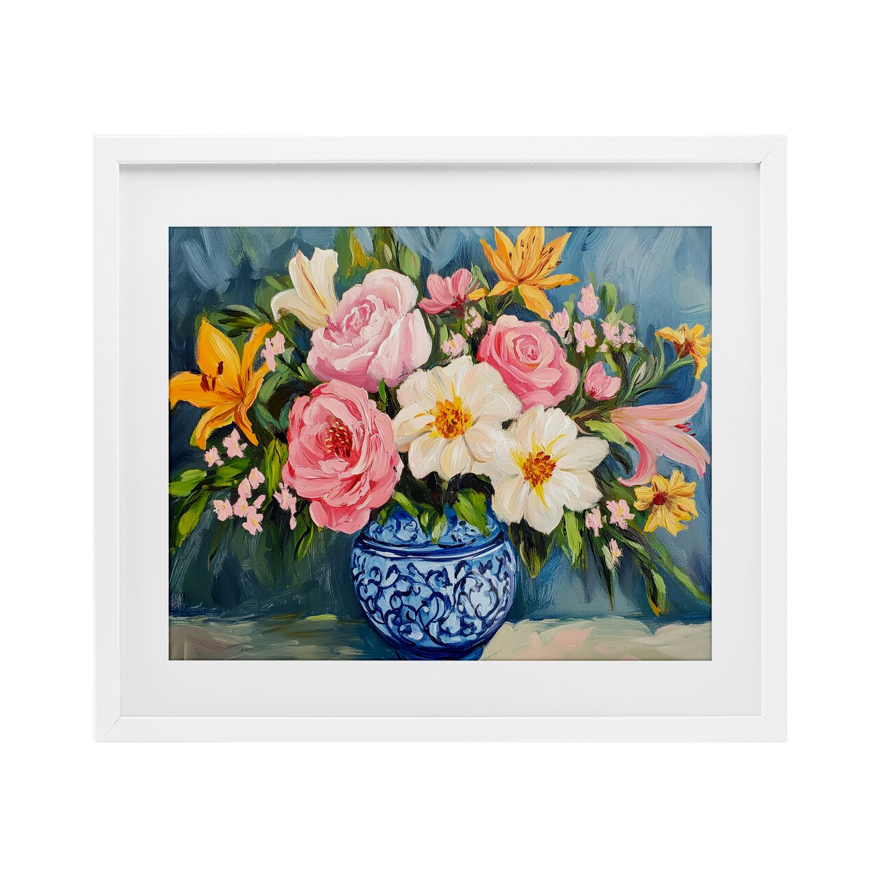 Stupell Industries Indigo Chinoiserie Flower Vase Framed Print Under Glass, design by Petal Prints Design